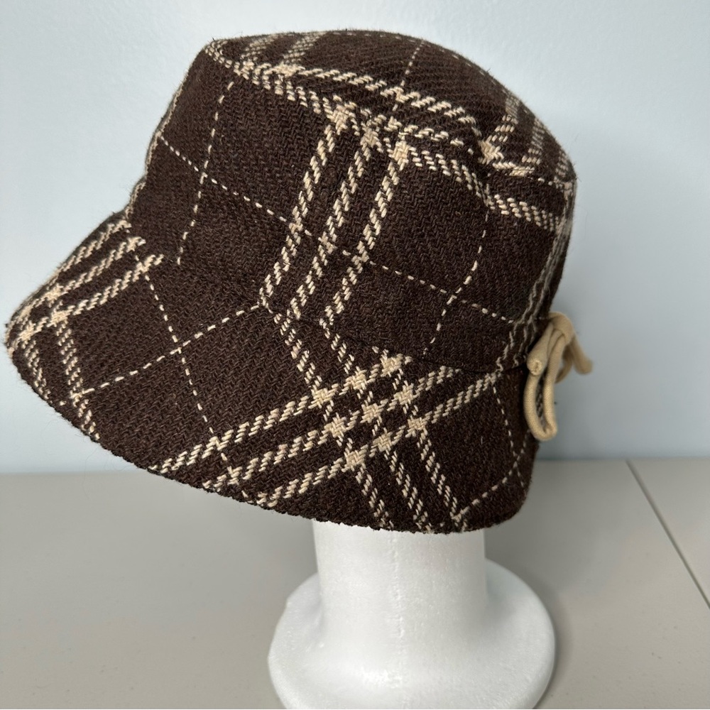 Talbots Brown Plaid Bucket Hat with Bow‎